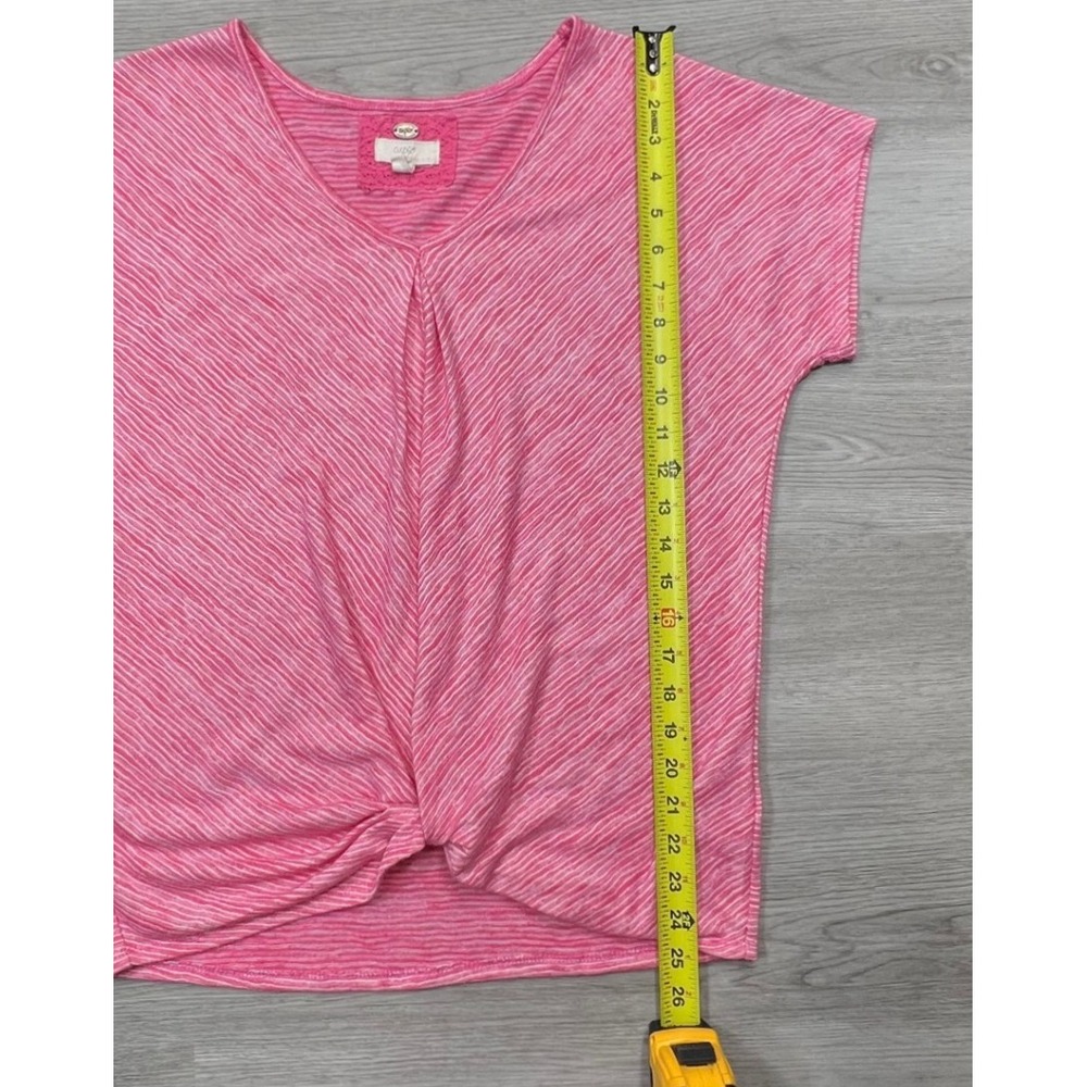 Cupio Womens Twist Front Top Size Medium Pink Striped Short Sleeve Casual Blouse - Picture 10 of 11